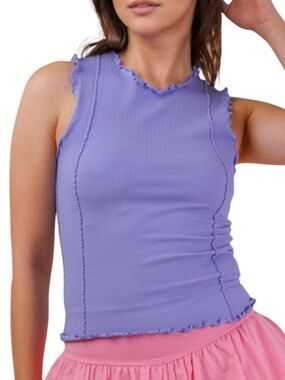 Women’s Periwinkle Ribbed Lettuce-Edge Tank Top